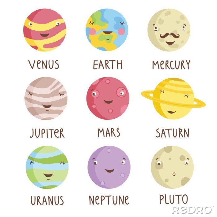 Sticker Planeten van het zonnestelsel gekleurd met bijschriften