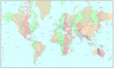 Politieke Wereldkaart met tijdzones