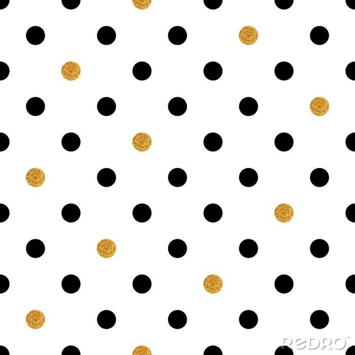 Sticker Polka dot naadloze achtergrond in goud en zwarte kleuren.