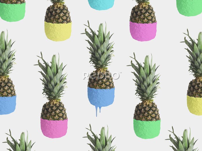 Sticker Popart kleurrijke ananas