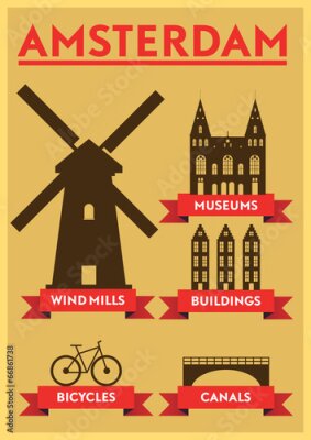 Poster Populaire Amsterdamse bezienswaardigheden in infographic-stijl