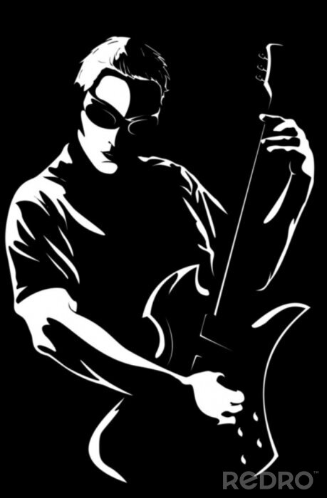 Sticker Portret van de jonge man met een gitaar