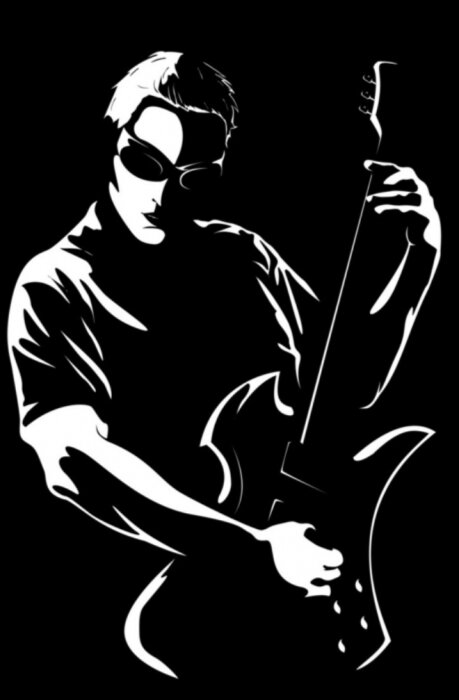 Sticker Portret van de jonge man met een gitaar