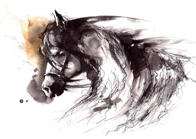 Poster Portret van een paard in de stijl van een schets.