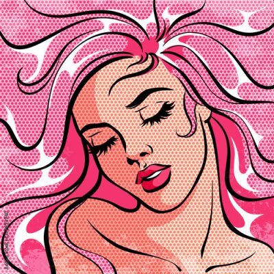 Sticker Portret van een vrouw in de stijl van Roy Lichtenstein
