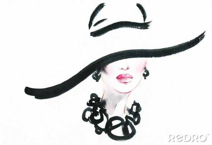 Sticker portret vrouw met hoed