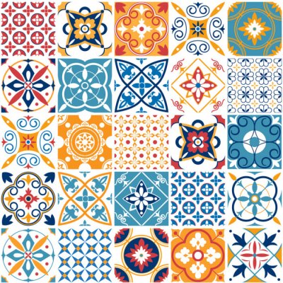 Portugal naadloze patroon. Uitstekende mediterrane keramische tegeltextuur. Geometrische tegelspatronen en vectorreeks van de muurdruktexturen