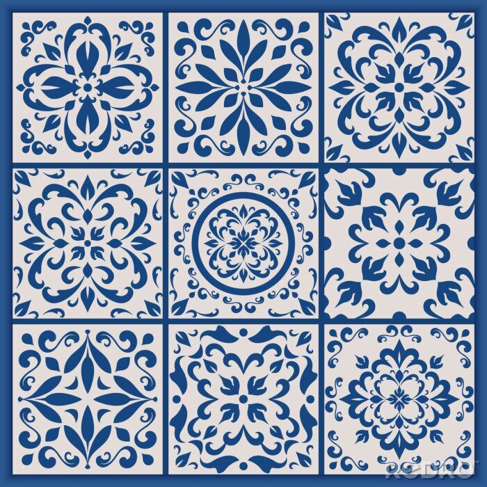 Sticker Portugese tegels met azulejo ornamenten