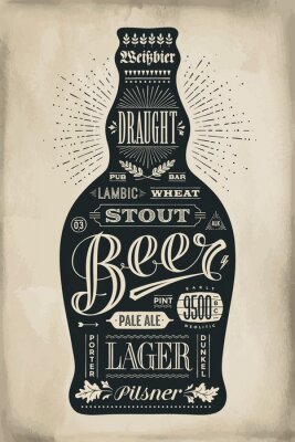 Sticker Poster flesje bier met de hand getekende letters