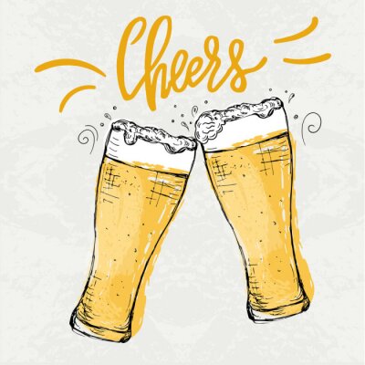 Sticker Poster with two hand drawn beer glasses