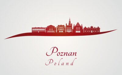 Sticker Poznan skyline in het rood
