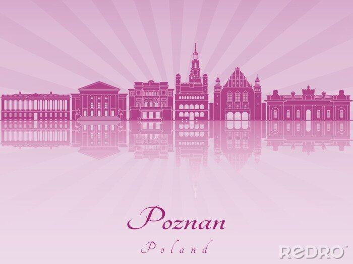 Sticker Poznan skyline in purple radiant orchid