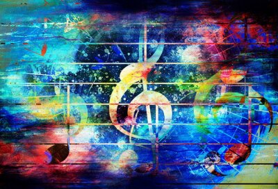 prachtige abstracte kleurrijke collage met muziek notities en de vioolsleutel.
