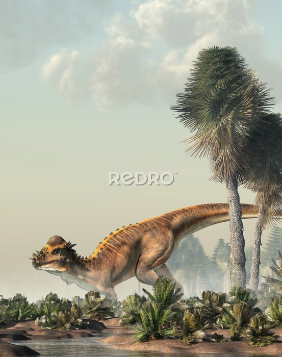 Sticker Prehistorische carnivoor loopt in drasland