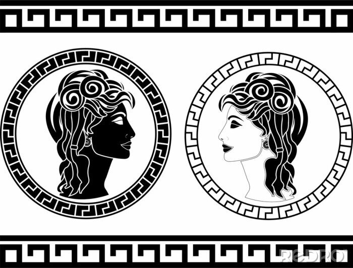 Sticker profielen van Romeinse vrouw. stencil