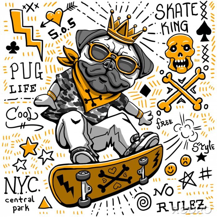 Sticker pug dog illustration graphic design resource
