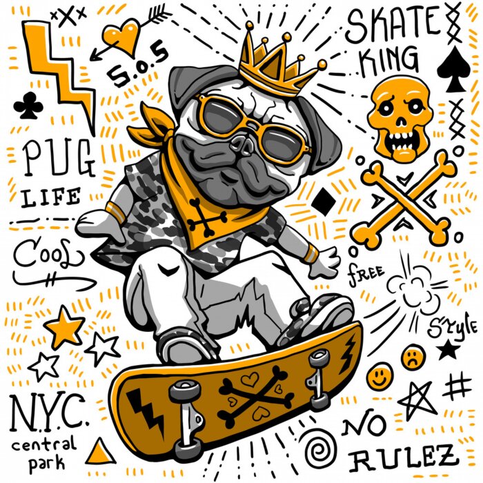 Sticker Pug dog illustration graphic design resource