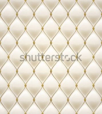 Sticker Quilted seamless pattern. Cream color. Golden metallic stitching on textile.