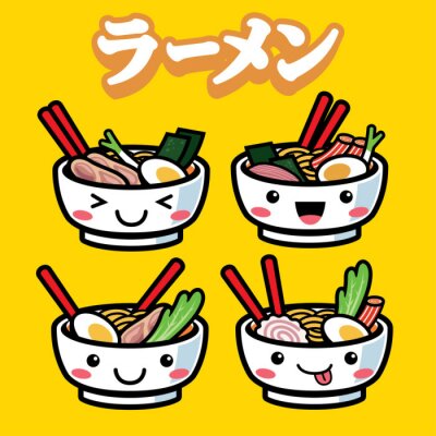Sticker ramen met schattige cartoonstijl