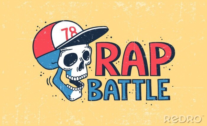 Sticker Rap battle logo with a skull in a baseball cap