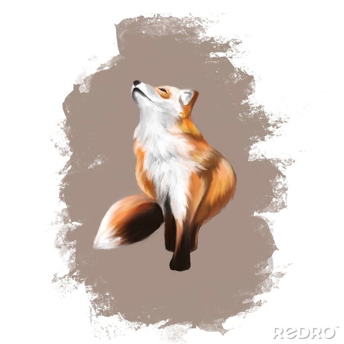 Sticker red fox that sits and looks up