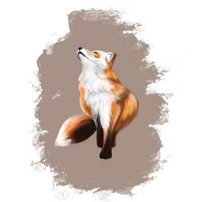 Sticker red fox that sits and looks up