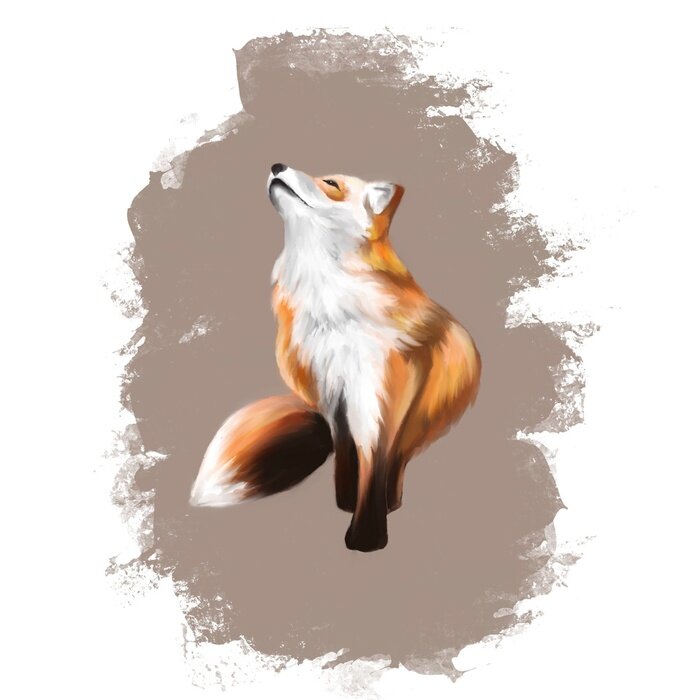 Sticker red fox that sits and looks up
