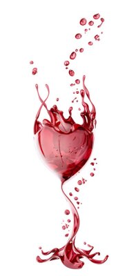 Sticker Red wine glass with splash over white background, abstract 3d rendering