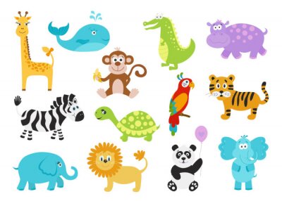 Sticker Reeks leuke cartoon dieren voor babykleertjes, alfabet kaarten.