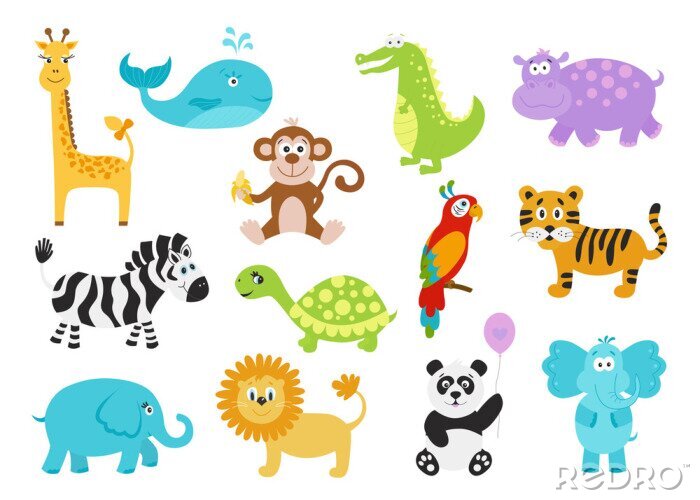 Sticker Reeks leuke cartoon dieren voor babykleertjes, alfabet kaarten.