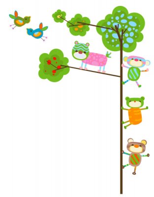 Sticker Regenboogdieren die in een boom klimmen