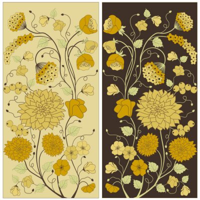 Sticker Retro bloemen in twee rechthoeken