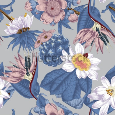 Sticker Retro botanische illustratie met bloemen