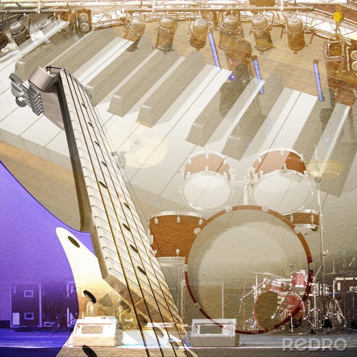 Sticker Retro muziek en instrumenten