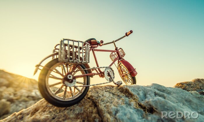Sticker retro speelgoed fiets door de zee
