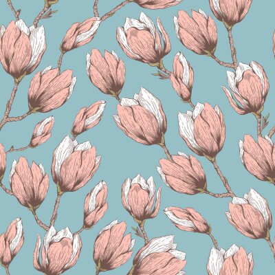 Sticker Retro-stijl magnolia tekening