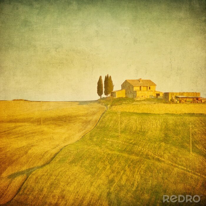 Sticker Retro Toscaans landschap