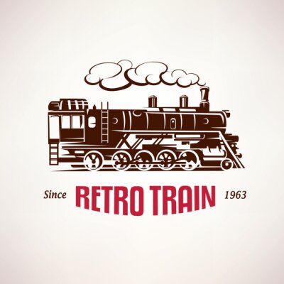 Sticker retro trein, vintage vector symbool, embleem, labelsjabloon