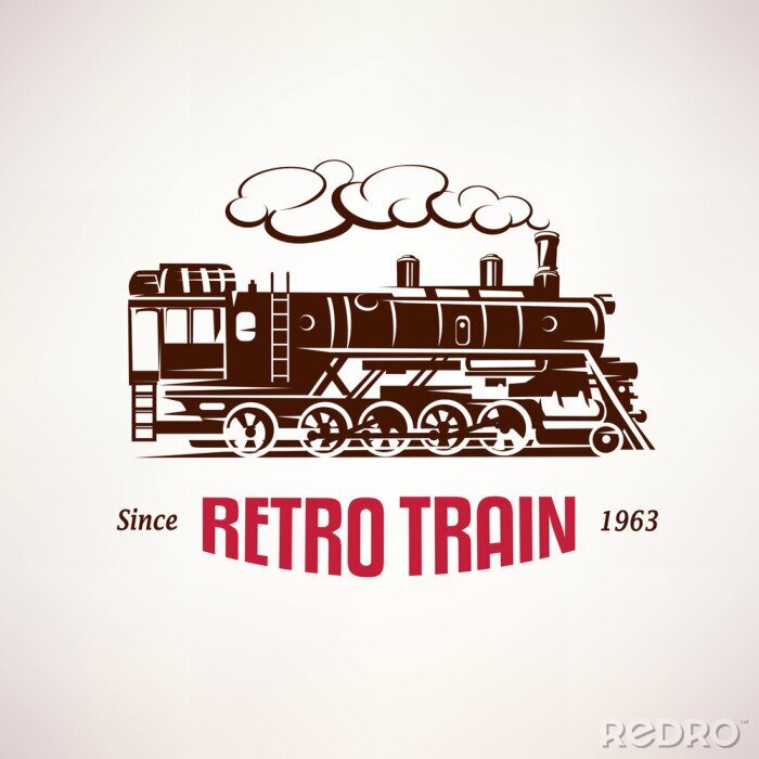 Sticker retro trein, vintage vector symbool, embleem, labelsjabloon