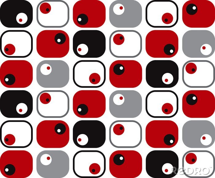 Sticker retro zachte pleinen en stippen in rood, zwart en grijs