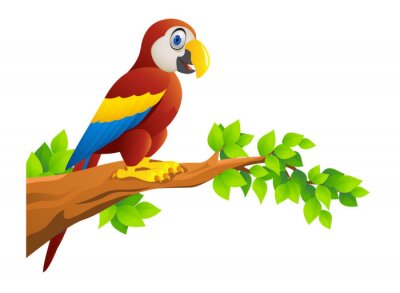 Sticker Rode ara papegaai zittend op een tak
