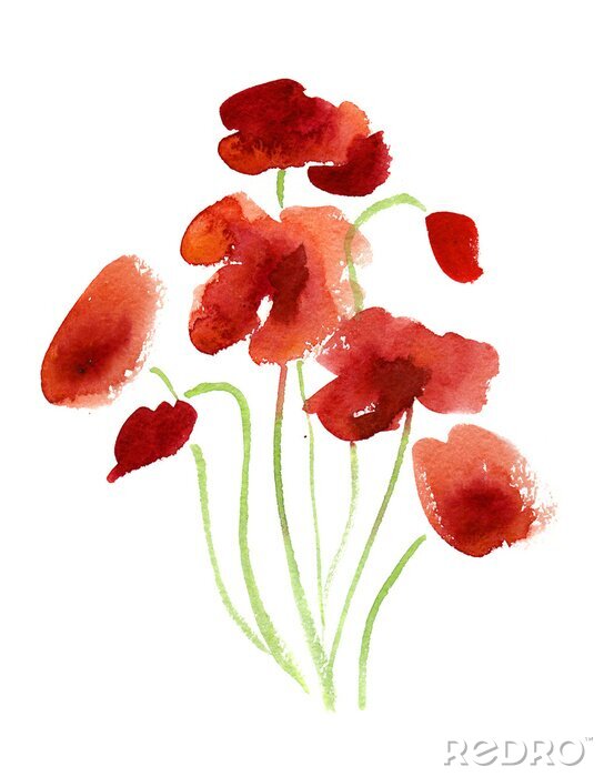 Sticker Rode bloemen geschilderd met verf