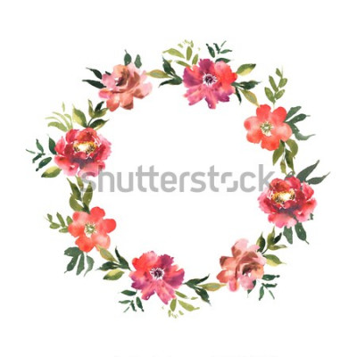 Sticker Rode bloemen in een krans