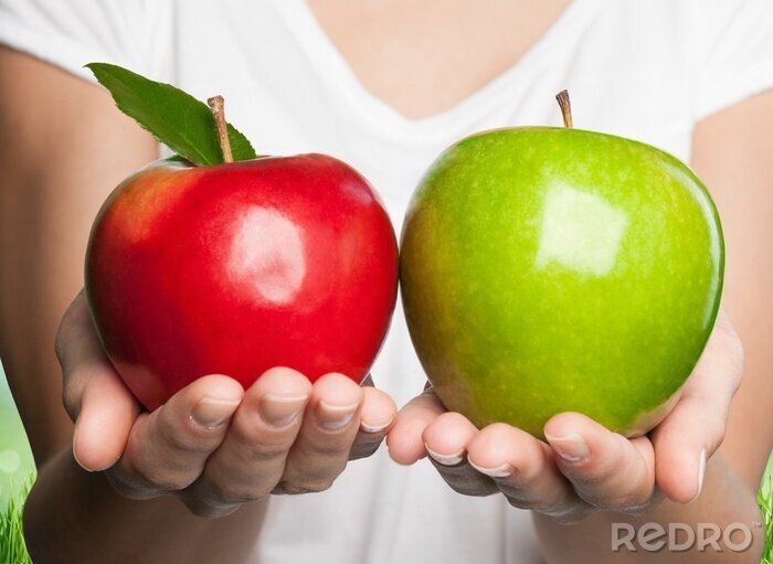 Sticker Rode en groene appels in de handen