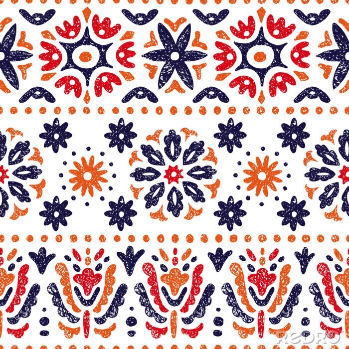 Sticker Rode en marineblauwe etnische bloemen