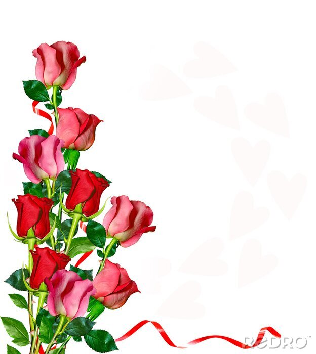 Sticker Rode en roze rozen in een boeket