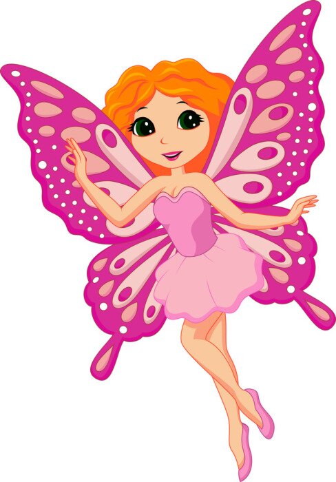 Sticker Rode fee met vlinder roze vleugels