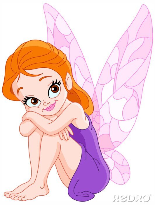 Sticker Rode gevleugelde fee in een paarse jurk