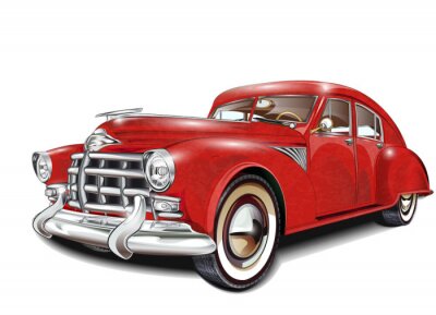 Sticker Rode retro auto realistische afbeeldingen