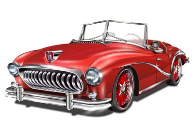 Sticker Rode retro cabrio geïsoleerd op een witte achtergrond